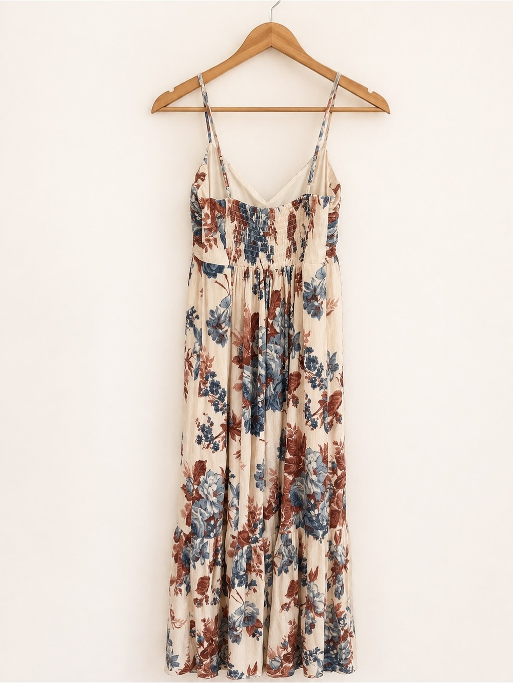 Abercrombie & Fitch Cream Smocked Maxi Dress with Blue & Rust Floral Print - Picture 3 of 10